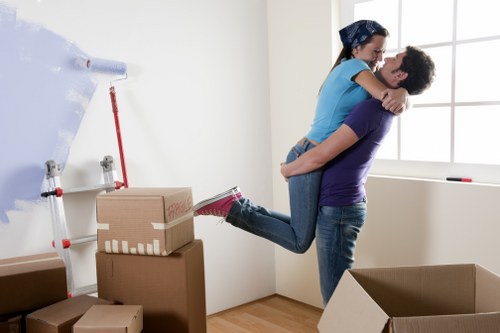 Packed moving boxes and furniture prepared for removal