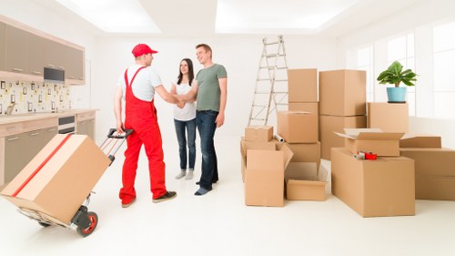 Professional movers handling furniture removals in a Catford flat